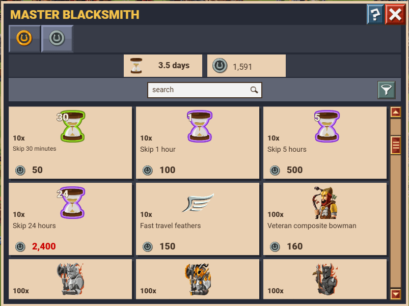 Good Game Empire Master Blacksmith shop time skips
